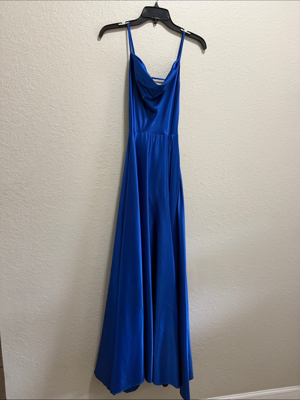 B Darlin Royal Blue Cowl Neck Satin Gown
